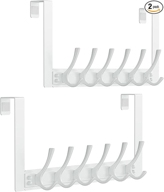 Over The Door Hooks with 6 Hooks for Hanging-Space-Saving,Over The Door Hanger,Over The Door Towel Rack,Towel Hanger for Bathroom,Guaranteed Quality & Compressed Packaging (2, White-Unassembled)