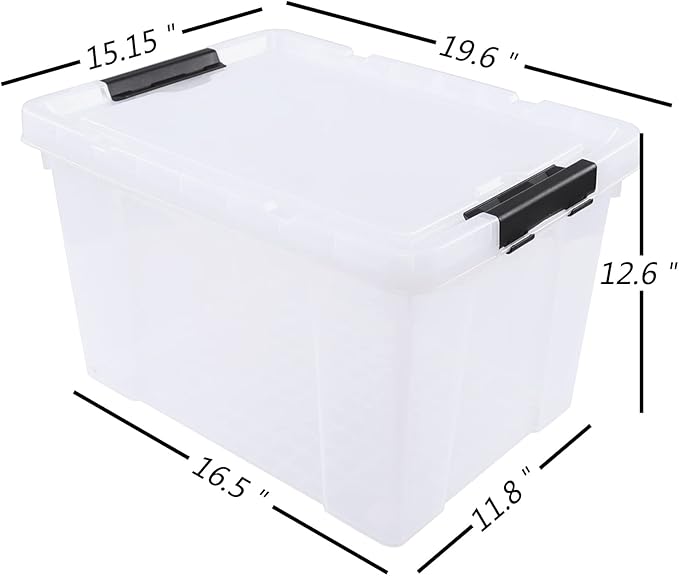 Minekkyes 50 Quart Clear Storage Containers with Lid/Wheels, Large Rolling Stackable Box, 4 Packs