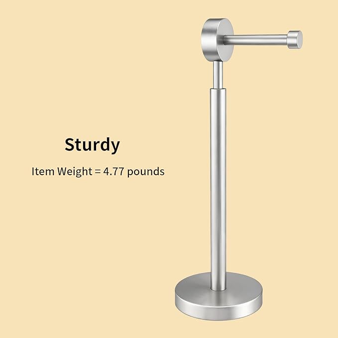 YUMORE Toilet Paper Holder Stand, Modern Style Freestanding Bathroom Tissue Roll Stand with Sturdy Base for Bathroom & Living Room (Brushed Nickel, 1 Roll)
