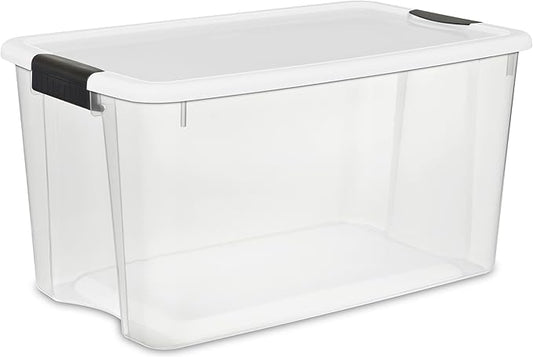 Sterilite 12-Pack Ultra Latching Box, Storage Bins with Lids, Clear Plastic, 70 Quart - Heavy-Duty Organizing Containers for Closet, Bathroom, and Office
