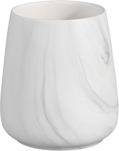 Marble White Toothbrush Holder for Bathroom - Ceramic Tooth Brushing Holders, Toothbrush Cup, Toothpaste Organizer for Bathroom Countertop, Makeup Brush Holder, Pen Holder for Home Desktop Storage