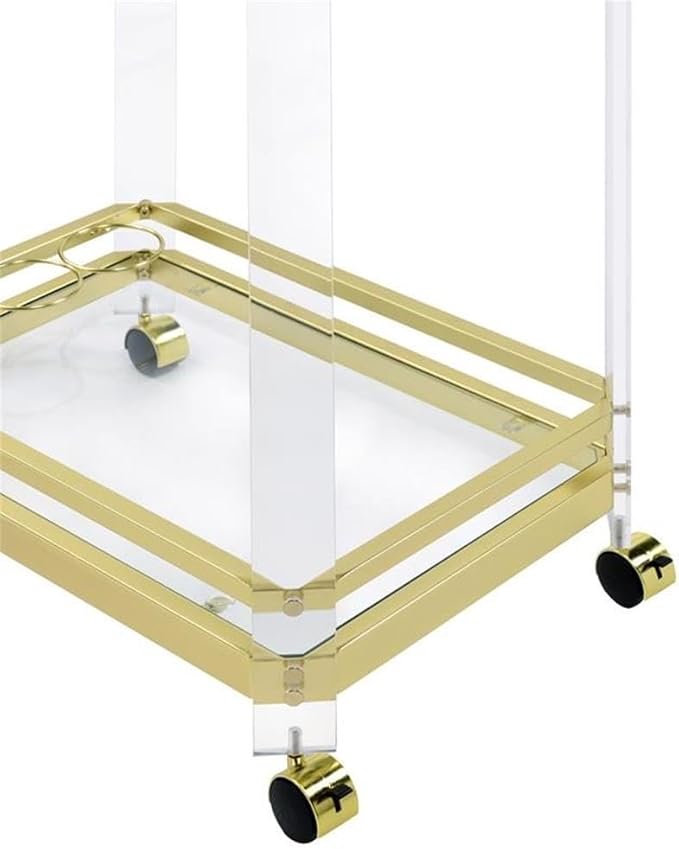 BOWERY HILL Modern Acrylic and Finished Metal Serving Cart in Gold