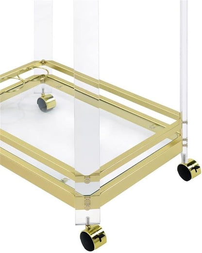 BOWERY HILL Modern Acrylic and Finished Metal Serving Cart in Gold