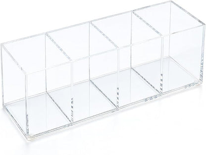 elysolpluv Clear Acrylic 4-Compartment Organizer Box, Large (8.7" × 3.0" × 3.7") – Handcrafted, Eco-Friendly, Minimal Packaging Home Storage Organizer