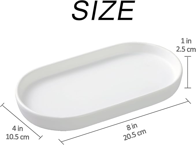 Eyrozia White Round Soap Dispenser Tray - 8'' Ceramic Vanity Tray for Bathroom Decorative, Jewelry Ring Dish, Comestic Holder, Kitchen Sink Countertop Organizer Plate