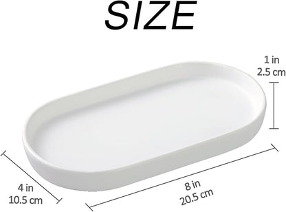 Eyrozia White Round Soap Dispenser Tray - 8'' Ceramic Vanity Tray for Bathroom Decorative, Jewelry Ring Dish, Comestic Holder, Kitchen Sink Countertop Organizer Plate