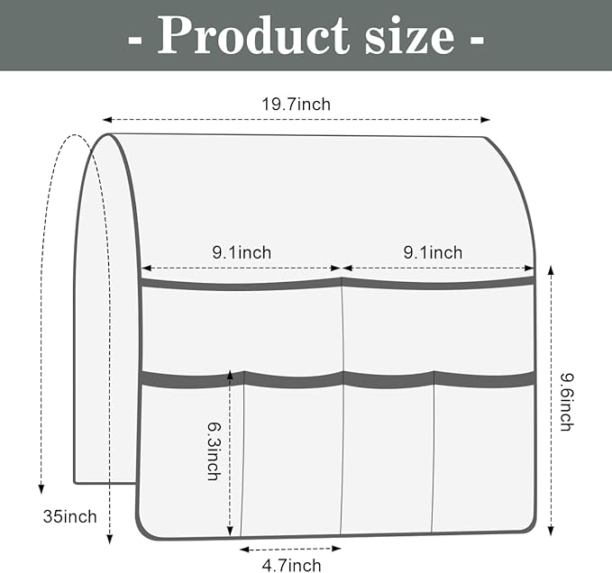 HADEEONG Couch Armrest Organizer Remote Control Holder Bedside Caddy with 6 Pockets, Non-Slip Armchair Caddy Sofa Armrest Organizer for Tv Remote Control, Magazine, Cell Phone, Dark Grey
