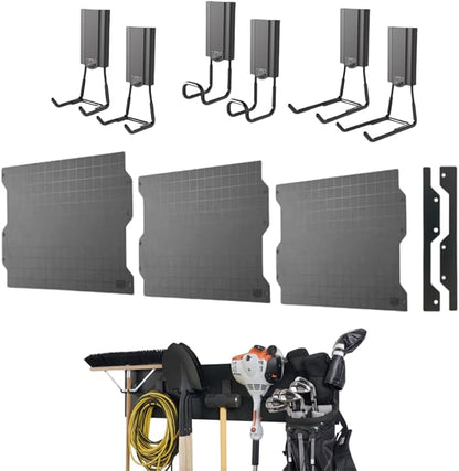 Gator Magnetics Wall Storage & Organization Kit – Includes (3) 16.75" x 12" Steel Wall Panels, (6) 25 lb Magnetic Hooks (2 Open 2.5", 2 Closed 2.5", 2 Open 4"), and Edge Caps – Garage & Home Organizer