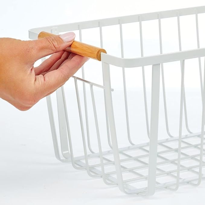 mDesign Metal Farmhouse Wire Organizer Storage Bin Basket with Handle - Rustic Container Organizers for Cabinet, Shelves, Counter, Bathroom, or Kitchen Pantry - Set of 6 - Matte White