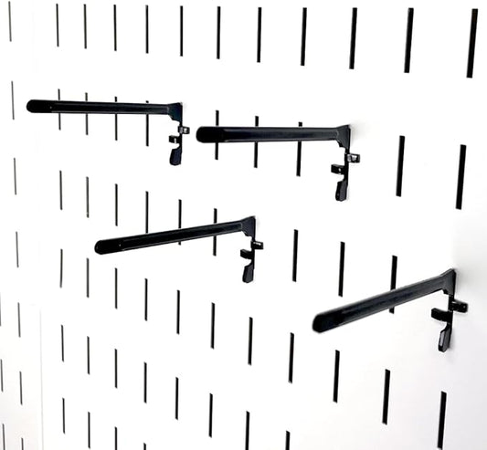 Wall Control Paint Brush Hook and Thread Spool Holder Storage Organizer Pegs Metal Pegboard - (4) Pack of Narrow 3.5-Inch Reach Slotted Peg Hooks for Paint Brushes and Spools (Black)
