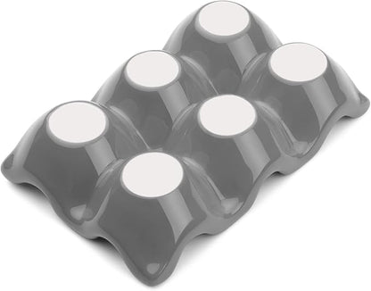 Flexzion Ceramic Egg Holder for Fridge - 6 Cups Egg Tray Half Dozen Porcelain Container Keeper Storage Organizer Decorative Serving Dish Serveware for Refrigerator Countertop Display Kitchen (Gray)