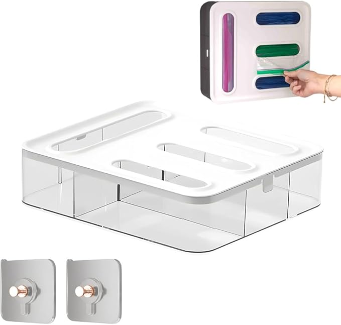 FALAH Food Storage Bag Organizer, 4 in 1 Plastic Bag Organizers for Kitchen Storage, Baggie Organizer for Drawer with Removable Labels, Gallon, Quart, Sandwich (White)