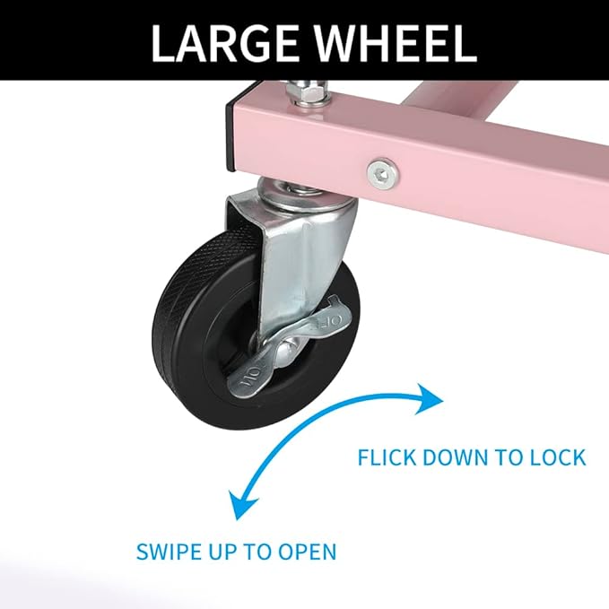 Pink Simple Standard Double Rod Rolling Clothing Garment Rack for Hanging Clothes, Metal Clothes Organizer with Lockable Wheels Mobile for Women, Girls and Kids, Portable Freestanding