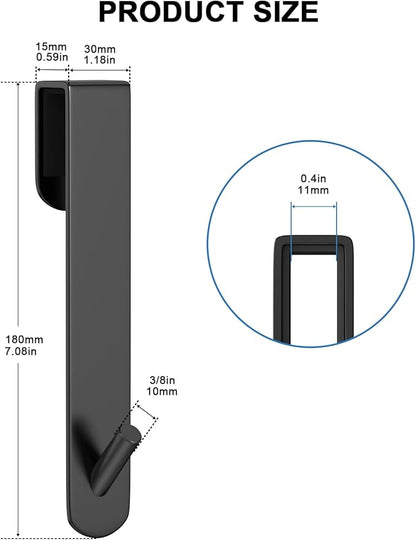 KITHOLD Shower Door Hook, Extended Length Frameless Shower Door Hook (7 Inches), Heavy-Duty Bathrobe Towel Stainless Steel Hook, No Drilling or Adhesive Required, 2-Pack,Black
