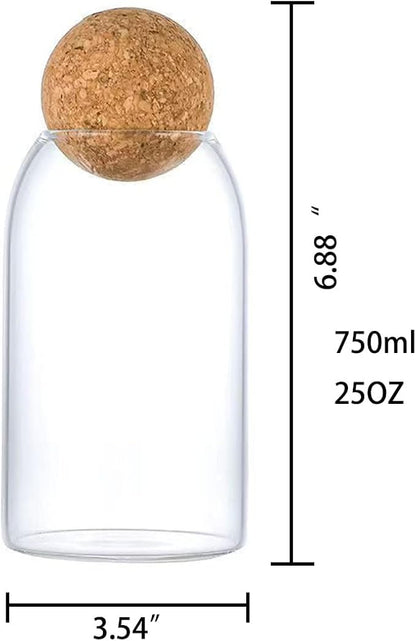 750ML/25Oz Clear Glass Bottles, Glass Food Storage Containers with Airtight Round Cork, Decorative Sealed Jar Organizer Holder with Wooden Lid for Candy, Cookie, Nut, Spice, Tea, Coffee Bean