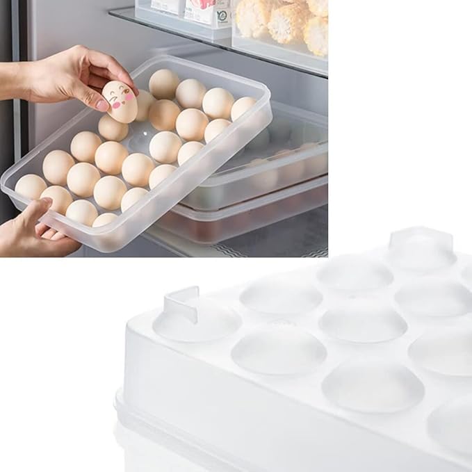 Jilukibo Egg Holder for Refrigerator with Lid, 24 Count Egg Tray Carrier Storage Box for Fridge, Stackable Clear Plastic Egg Container Dispenser Box to Keep Fresh (2 Pack)