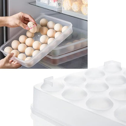 Jilukibo Egg Holder for Refrigerator with Lid, 24 Count Egg Tray Carrier Storage Box for Fridge, Stackable Clear Plastic Egg Container Dispenser Box to Keep Fresh (2 Pack)