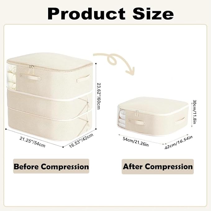 Comforter Storage Bag, Ultra Space Saving Self Compression Organizer, Large Capacity 3-Layer Blanket Storage Bags (Beige X-Large)