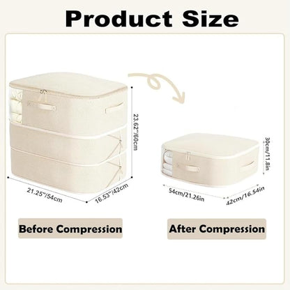 Comforter Storage Bag, Ultra Space Saving Self Compression Organizer, Large Capacity 3-Layer Blanket Storage Bags (Beige X-Large)