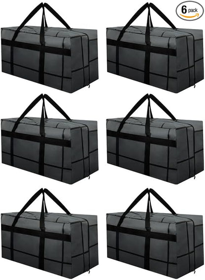 6Pack Extra Large Heavy Duty Moving Bags with Zippers & Reinforced Handles Heavy-Duty Storage Totes – Moving Boxes for Clothes, College Supplies, and Moving – Waterproof & Foldable (Large)