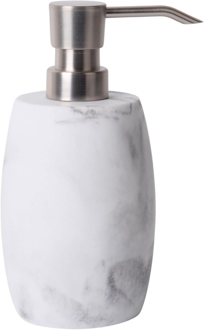 Clasin Home Resin Hand Soap Dispenser, Refillable Soap Dispenser with White Marble Look and Metallic Pump, Waterproof Bottle Labels for Bathroom Kitchen Dish Hand Wash Shower Lotion Shampoo (12 Oz)