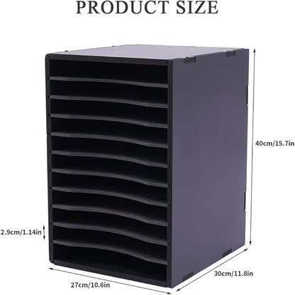 Vertical Desktop Sorter 11 Slots, Black Mail Organizer Vertical File Organizer, PVC Paper Sorter Organizer with 11 Adjustable Compartments, Construction Paper Storage Mailbox for Home Office (Black)