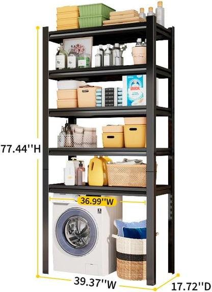 Over Washer and Dryer Shelves, 5 Tier Adjustable Metal Washing Machine Shelf, Sturdy and Spacious Laundry Room Organization and Storage Rack, 39.37''W*17.72''D*77.44''H, Black
