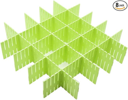 8pcs DIY Plastic Drawer Organizer Adjustable Drawer Dividers for Home Tidy Closet, Socks, Underwear, Office School Supplies, Kitchen Utensil Tools (Green)