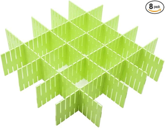 8pcs DIY Plastic Drawer Organizer Adjustable Drawer Dividers for Home Tidy Closet, Socks, Underwear, Office School Supplies, Kitchen Utensil Tools (Green)