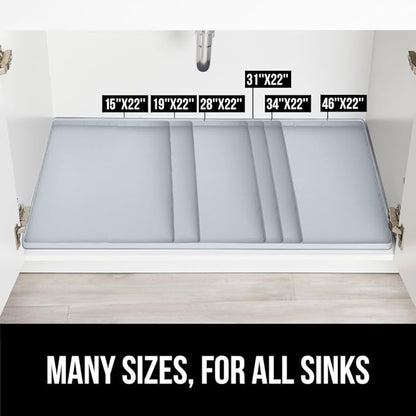 GORILLA GRIP Waterproof Silicone Under Sink Mat with Raised Lip for Kitchen and Bathroom, 46 x 22 in, Cabinet Shelf Liner Stay in Place Mats Dishwasher Safe Drawer Liner, Organizer Tray, Light Grey