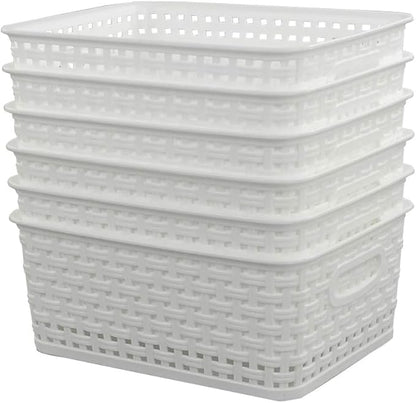 Pekky White Plastic Storage Basket, Kitchen Organizer, Set of 6