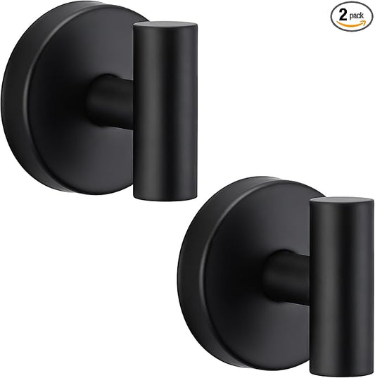 warlve Suction Cup Hooks No Drill Stainless Steel Shower Hooks Towel Hook Robe Hook Heavy Duty on Smooth and Non-Porous Surfaces in Bathrooms Kitchen Bedroom (2, Matte Black)