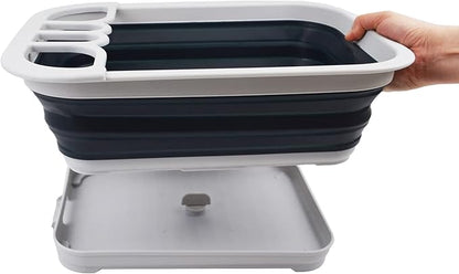 SAMMART 7.3L (1.9 Gallon) Collapsible Plastic Dish Drainer with Drainer Board - Foldable Drying Rack Set - Portable Dinnerware Organizer - Space Saving (Grey/Slate Grey)