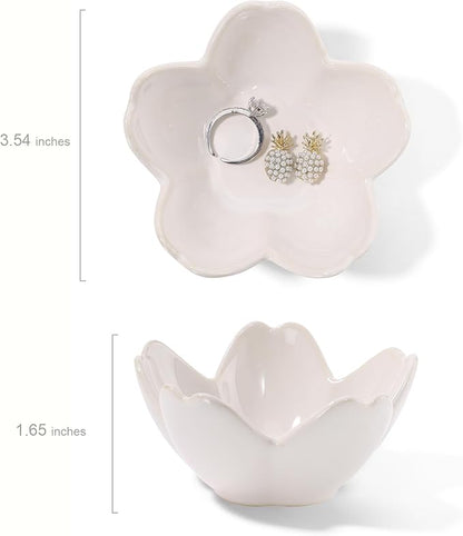 YZMICSTAR Flower Ring Dish Holder,Jewelry Dish Tray,Small Trinket Tray,Jewelry Plate Bowl,Key Bowl,Decorative Plate,Birtdhay Christmas Gifts for Women Friends,Ceramic Kiln effect White