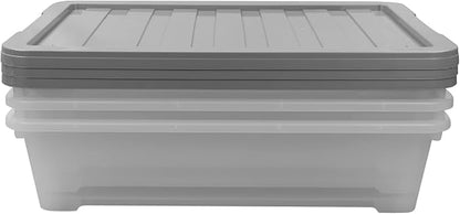 Teyyvn 3-Pack Clear Plastic Under Bed Storage Boxes, 40 Quart Under Bed Latching Box with Wheels