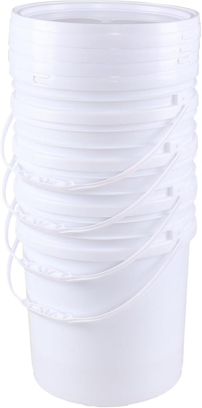 Teyyvn 7 Gallon White Plastic Food Bucket with Handles and Lid, Set of 4 Food Storage Pail Multipurpose Bucket with Lid