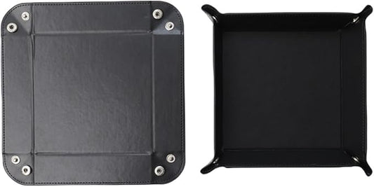 siduater Valet Tray Desktop Storage Organizer – Vegan Leather Catchall Tray Bedside Vanity Tray Nightstand Caddy Holder for Remote Controller, Watch, Keys, Phone, Wallet, Coin, Jewelry, Black