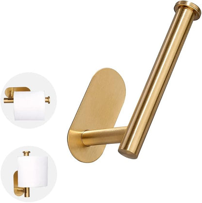 Toilet Paper Holder Self Adhesive Roll Holder Wall Mount for Bathroom and Washroom No Drilling SUS304 Stainles-Brushed Gold