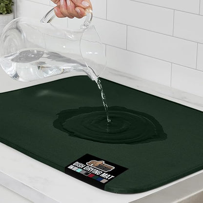 GORILLA GRIP Ultra Water Absorbent Microfiber Dish Drying Mat, Quick Dry Thick Mesh, Slip Resistant Pad for Sink Dishes or Under Rack, Kitchen Counter Accessories, Machine Wash, 18x16, Hunter Green
