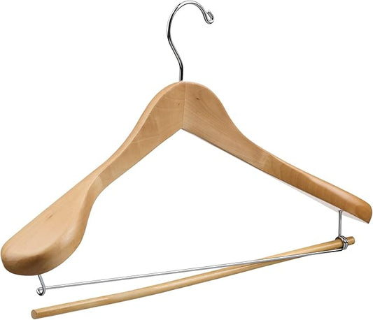 DEILSY™ Natural Suit Hangers for Men with Non-Slip Pants Bar & 360° Swivel Hook - Smooth Finish Wooden Coat Hangers, Heavy Duty Wooden Hanger – Pack of 6