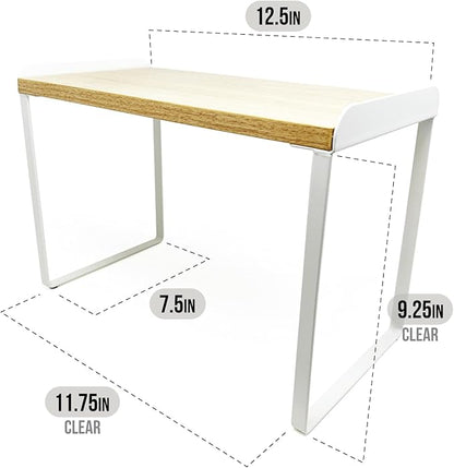 Mitus Shelf Organizer and Storage, Tiered Wood Cabinet Rack for The Kitchen Counter, Bathroom Counter, Pantry Cupboard, Office Desk Bookshelf, 12" Wide Natural and White (Large)