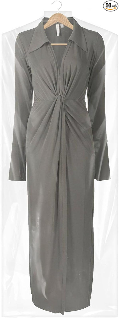 50 Pack 23.6"x70" Garment Bags for Hanging Clothes, Thick Clear Plastic Dry Cleaning Covers for Closet Storage & Travel