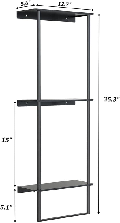 Towel Storage for Bathroom, 3 Tier Towel Rack with Shelf and Towel Bar, Wall Mounted Towel Racks for Bathroom Towel Storage and Organizer - Matte Black