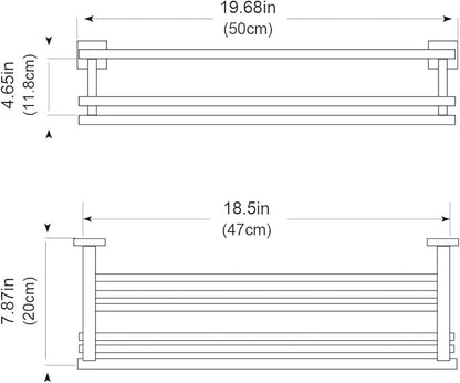 Towel Rack with Shelf 20 Inch Double Towel Racks for Bathroom Matte Black Bath Towel Holder SUS304 Stainless Steel Towel Rack Wall Mounted Modern Towel Hanger