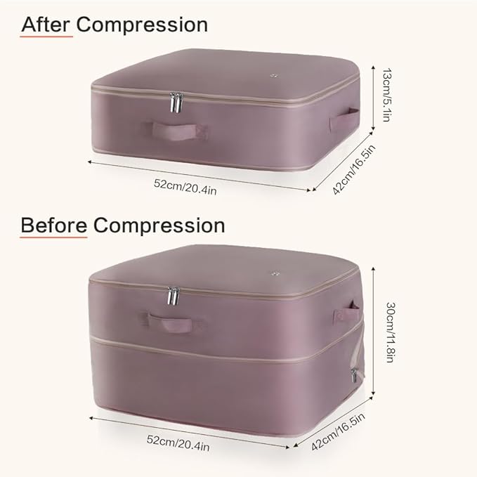 Geernioy Ultra Space Saving Self Compression Storage Bags with Zipper, (pink) -Compression Organize for Bedding, Comforter Storage Bag for Blankets Duvet Quilts Pillows