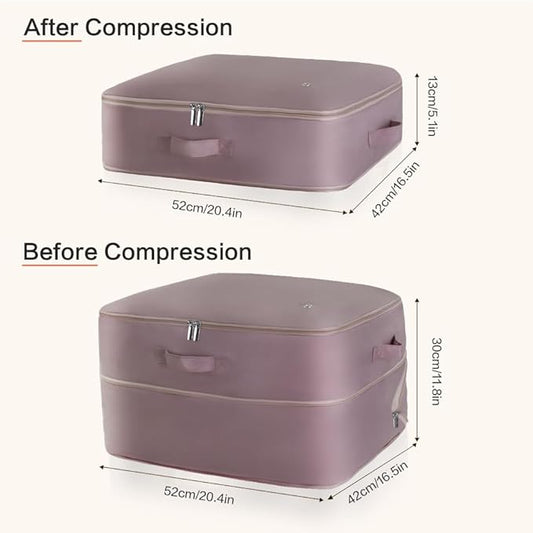 Geernioy Ultra Space Saving Self Compression Storage Bags with Zipper, (pink) -Compression Organize for Bedding, Comforter Storage Bag for Blankets Duvet Quilts Pillows