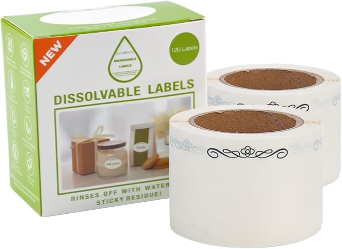 L LIKED 240 Stickers Dissolvable Food Labels for Containers 1 1/2" x 2 1/2" Canning Labels for Jars (Roll of 120) (2 Rolls)