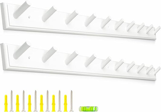 2PCS Coat Rack Wall Mounted, Long 38'' Wooden Wall Coat Hooks with 10 Pegs, Wall Peg Rail Hangers for Hanging Towels, Hats, Backpacks, Clothing, Caps(White)
