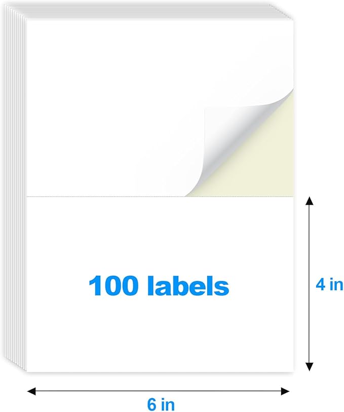 MaxGear 4x6 inch Removable Labels 100 Pcs, Water/Oil/Tear Resistants No Residue for Home Packing Box and Storage Bins, Matte White Paper Sheets, Permanent Strong Adhesive, Dries Quickly