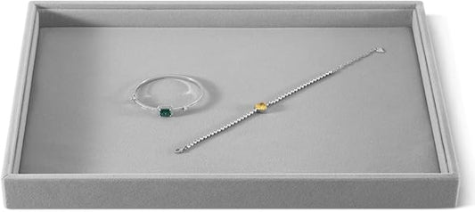 Velvet Stackable Jewelry Display Flat Tray For Ring Earring Necklace Bracelet, Bangle Pendant Storage Blank Plate, Shop Countertop Jewelry Dish Organizer (Gray)